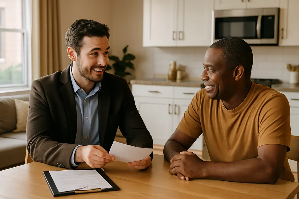 Property manager discussing rent adjustments transparently with a tenant in Houston.