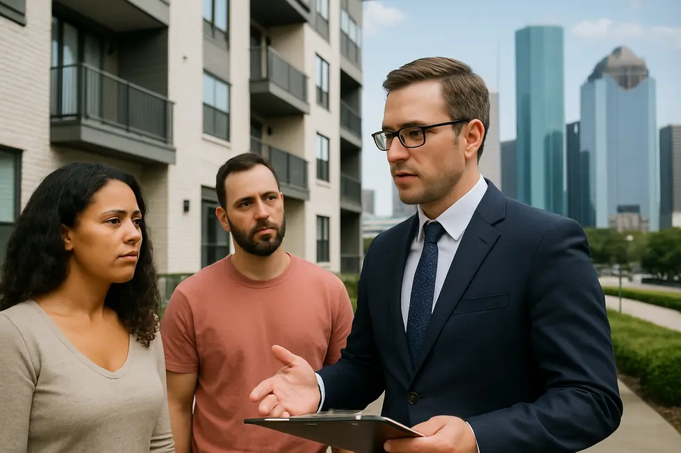 Property investors reviewing legal documents related to new eviction laws in Houston.